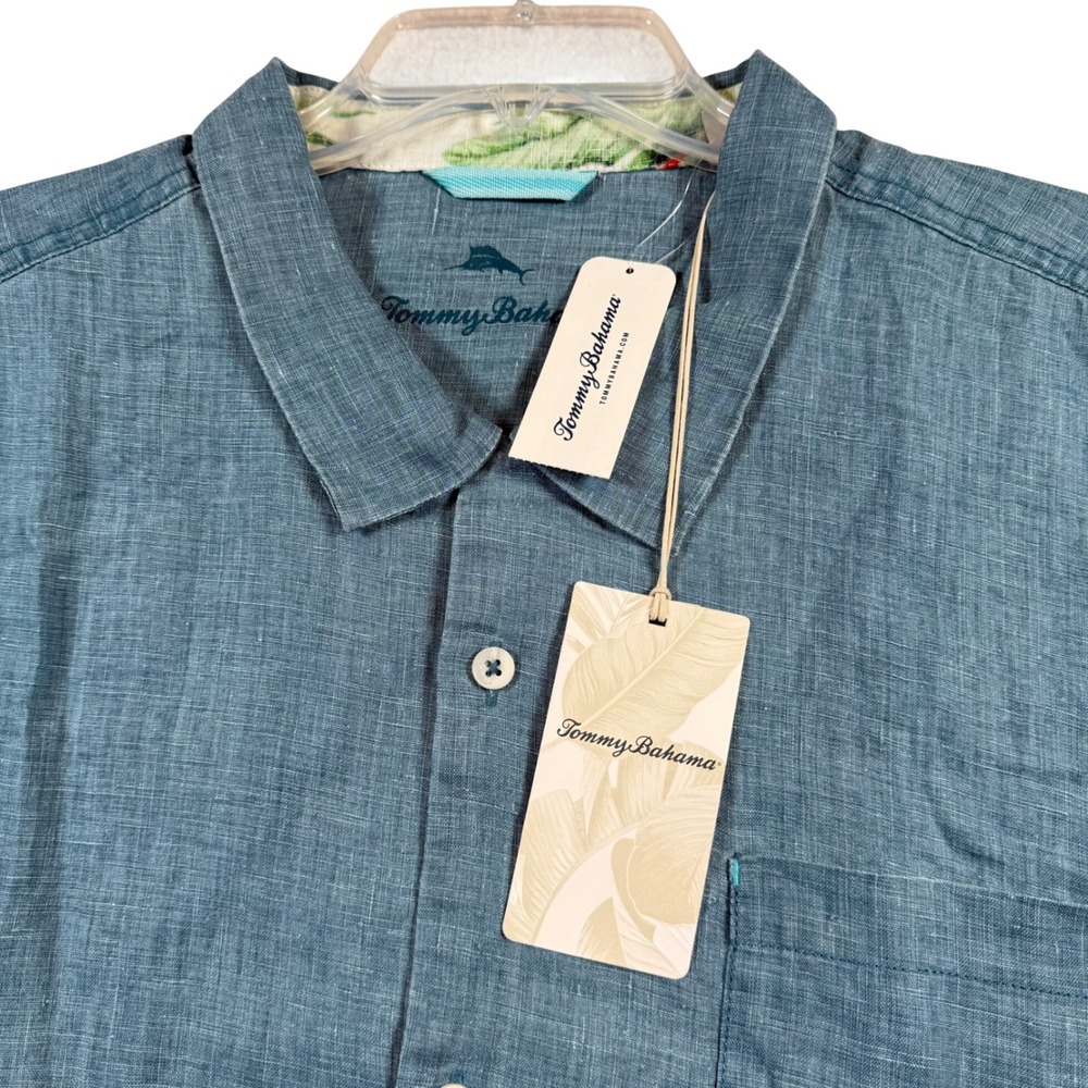 NEW Tommy Bahama Camp Shirt Mens XXL Belle Blue Linen Short Sleeve